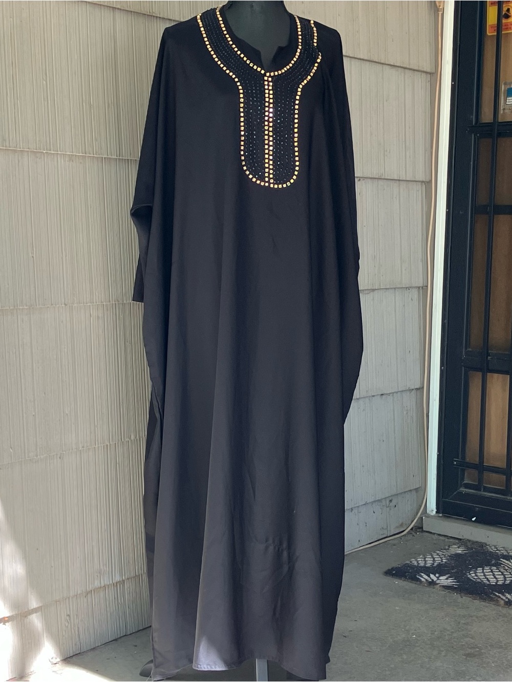 Vintage Black Bedazzled Caftan One Size Fits All Glam Kaftan Resortwear Sparkle